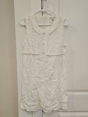 NWOT See By Chloe 100% Linen Ivory Ruffled Trim Sleeveless Dress